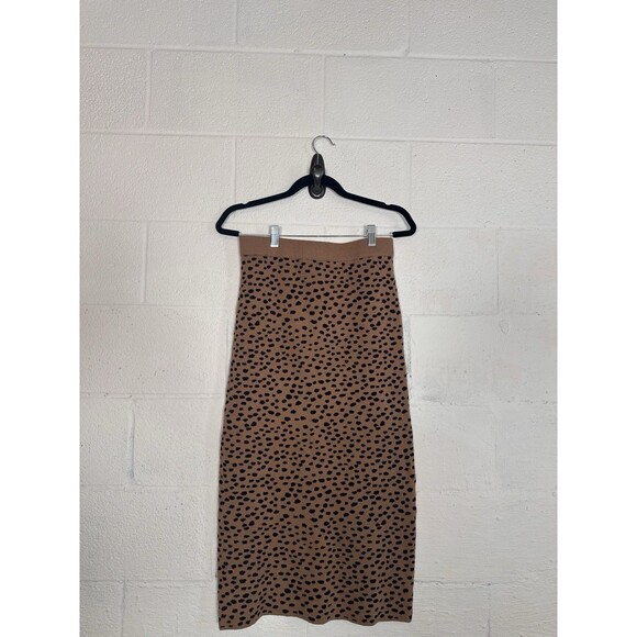 MINKPINK Luca Knit Leopard‎ Midi Skirt Tan Black Size L NWT Y2K Style - Picture 3 of 13